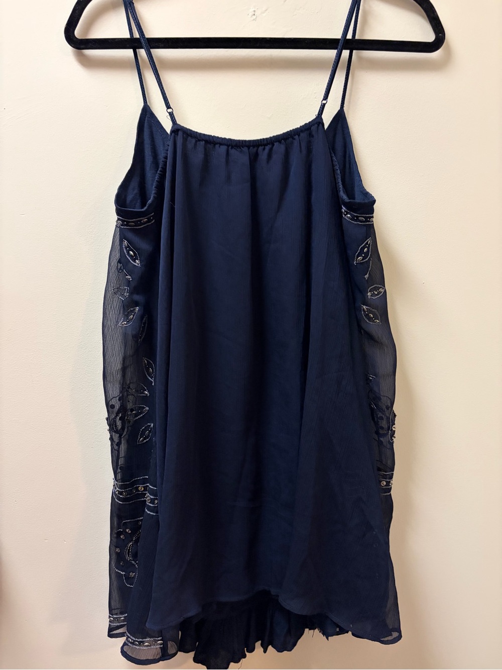 American Eagle Outfitters Navy Beaded Spaghetti-Strap Mini Dress Women’s Large - Picture 2 of 7